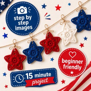Crochet Star Ornament Pattern, Christmas PDF, 4th of July, Tree Decoration, Handmade Holiday Decor, image 3