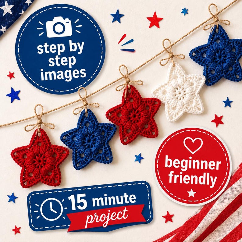 Crochet Star Ornament Pattern, Christmas PDF, 4th of July, Tree Decoration, Handmade Holiday Decor, image 3
