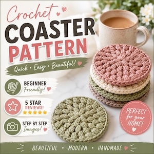 Crochet Coaster Pattern PDF, Puff Stitch Flower, Round Coasters, Easy Beginner Home Decor,