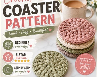 Crochet Coaster Pattern PDF, Puff Stitch Flower, Round Coasters, Easy Beginner Home Decor,
