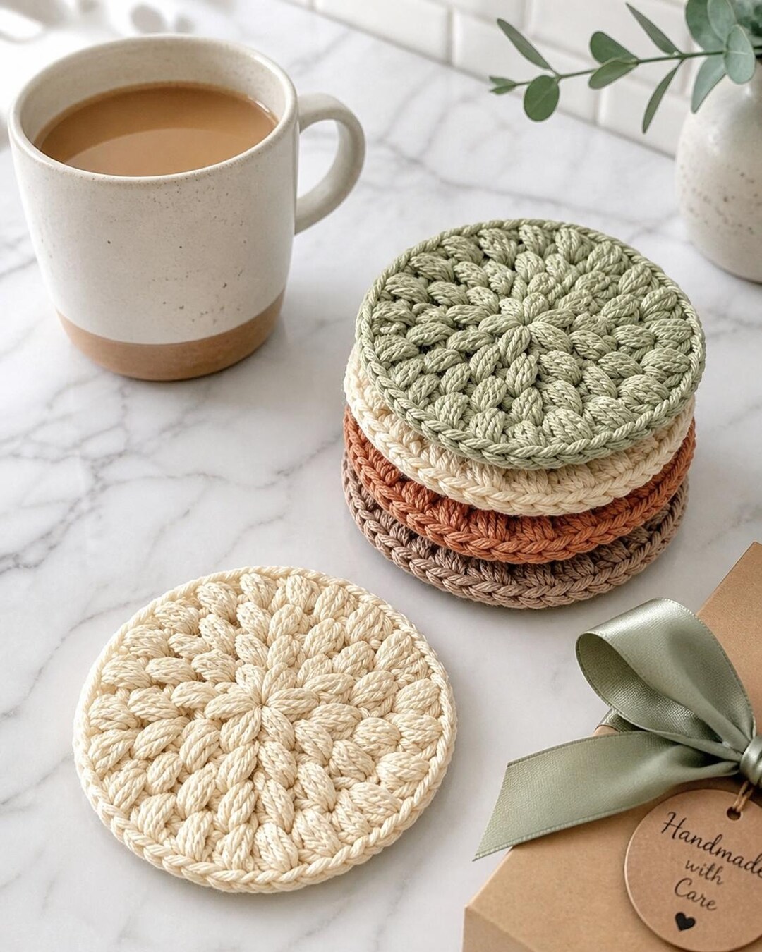 Puff Coasters Crochet Coaster Pattern PDF, Puff Stitch Flower, Round Coasters, Easy ...