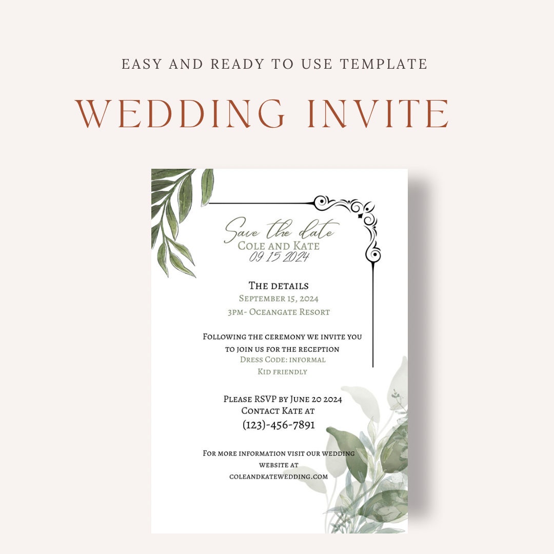 WEDDING INVITE TEMPLATE|| Instant Download|| Customizable Invitation ...