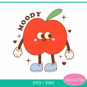Trendy Moody SVG PNG-Datei, Retro-Charakter, süßer trendiger Apfel, Design für Shirt, Tasse, Tragetaschen & mehr, kommerzielle Nutzung