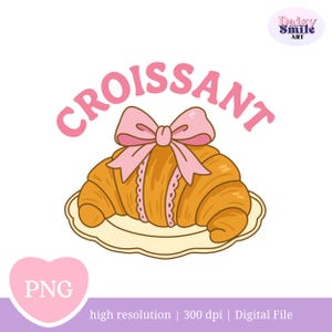 Coquette Croissant PNG, Cute French Pastry Clipart, Soft Girl Cafe Logo, Aesthetic Bakery Sticker, Printable Sublimation, Digital Download