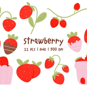 Strawberry Clipart PNG, Cute Berry Fruit Graphics, Kawaii Summer Fruit Digital Download for Stickers and Planners