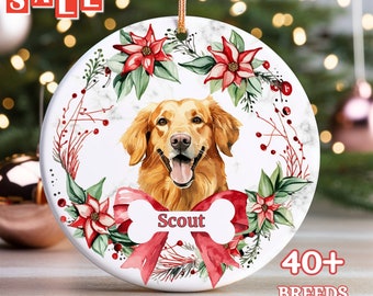 Golden Retriever Custom Name Christmas Ornament - Personalized Dog Name Christmas Gift - Custom Pet Name Ornament