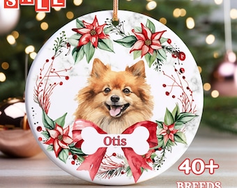Pomeranian Custom Name Christmas Ornament - Personalized Dog Name Christmas Gift - Custom Pet Name Ornament