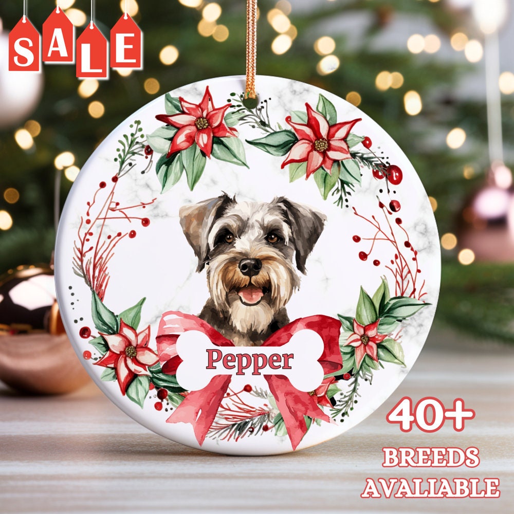 Mini Schnauzer Custom Name Christmas Ornament - Personalized Dog Name Christmas Gift - Custom Pet Name Ornament