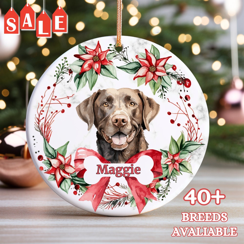 Personalized Chocolate Labrador Christmas Ornament - Custom Dog Name Gift for Pet Lovers