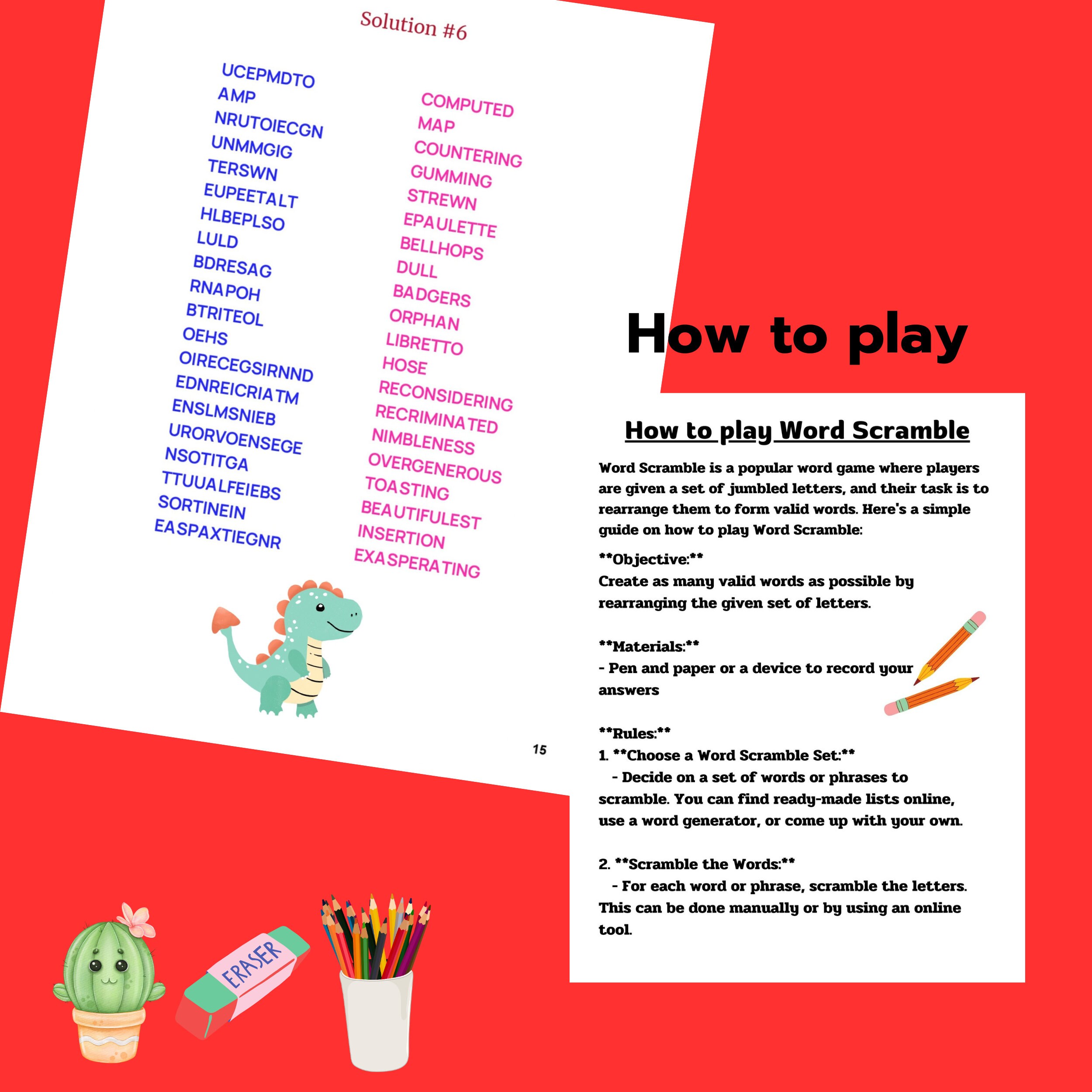 Dinosaur 7 Word Scramble Game Printable, Printable Games, Games for ...