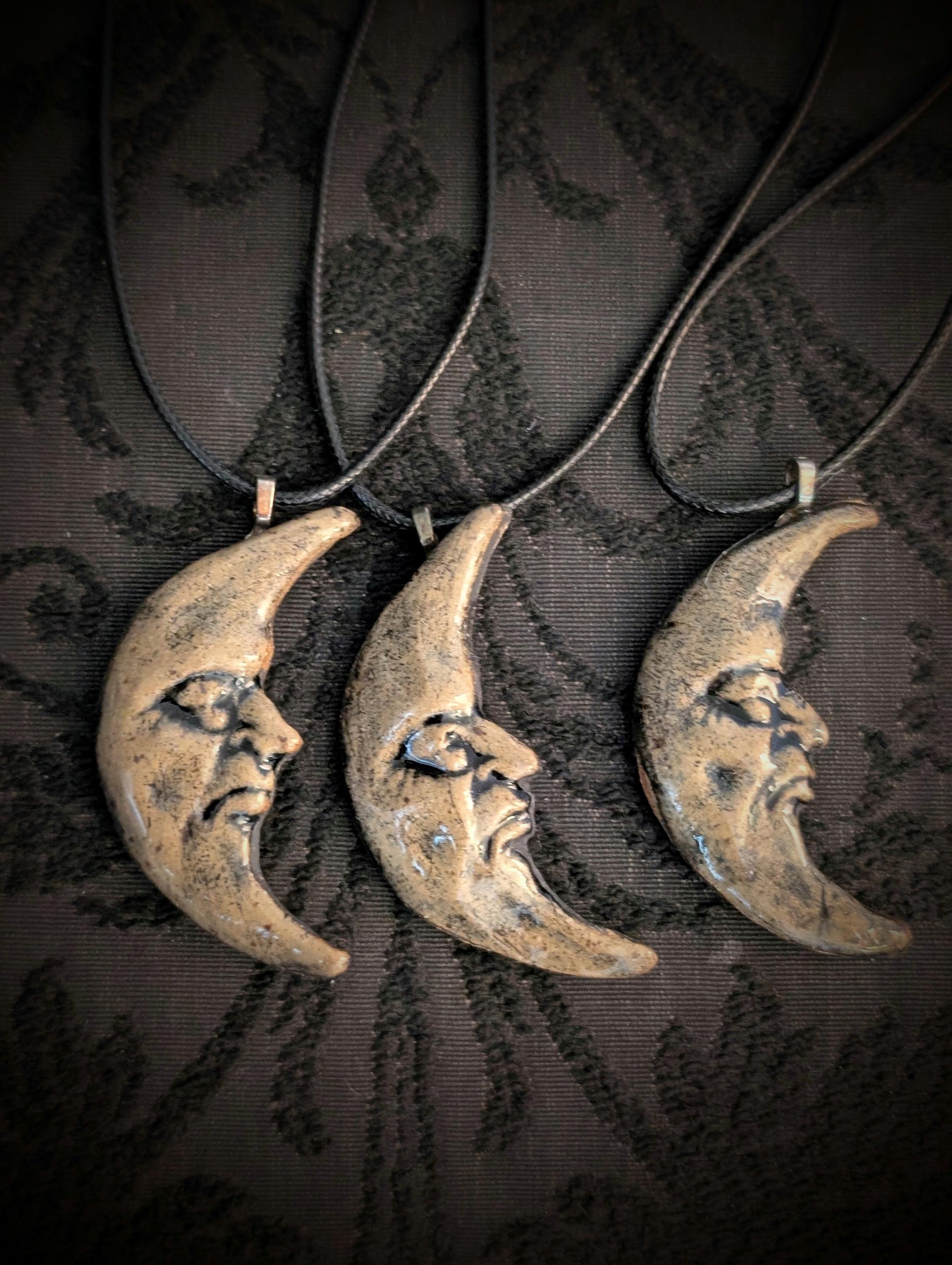 Handmade Crescent and Full Moon Face Ceramic Pendant Necklace - Etsy