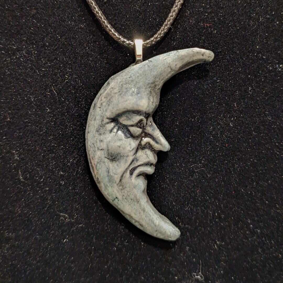 Handmade Crescent and Full Moon Face Ceramic Pendant Necklace - Etsy