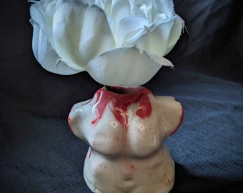 Hand-carved Ceramic Bloody Lady Bust- Sculpture, Flower Holder & More