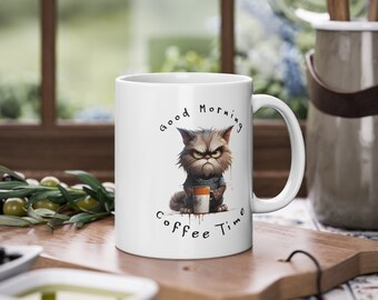 Lustige Kaffeetasse mit mürrischer Katze - Kaffeebecher für Katzenliebhaber - perfektes einzigartiges Geschenk für Kollegen und Kolleginnen