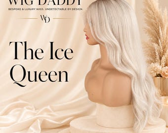 Platinum Blonde Human Hair Lace Front Wig, Glueless Wig, Ash Blonde Balayage, Rooted Blonde, Long Wavy Lace Front Wig - The Ice Queen