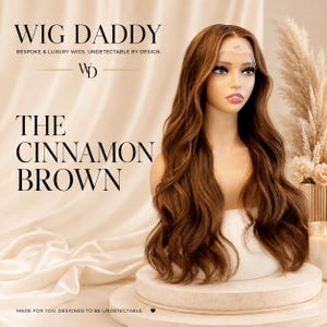 Cinnamon Brown Human Hair Lace Front Wig, Glueless Warm Brunette Wig, Chestnut Brown Balayage, Long Wavy Luxury Wig - The Cinnamon Brown