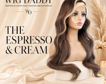 Mocha Brown Human Hair Lace Front Wig, Glueless Wig, Blonde Money Piece, Caramel Balayage, Luxury Wig - The Espresso And Cream