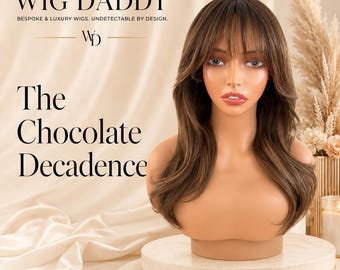 Chocolate Brown Human Hair Lace Front Wig, Glueless Wig with Bangs, Brunette Balayage, Long Layered Wig - The Chocolate Decadence