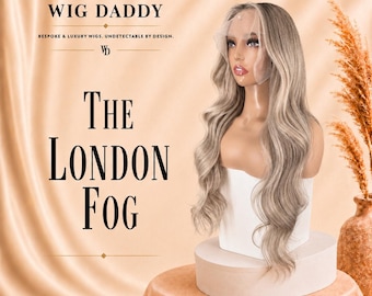 Rooted Ash Blonde Human Hair Lace Front Wig, Glueless Wig, Ash Blonde, Balayage, Beige Blonde, Wavy Wig, Luxury Custom Wig - The London Fog
