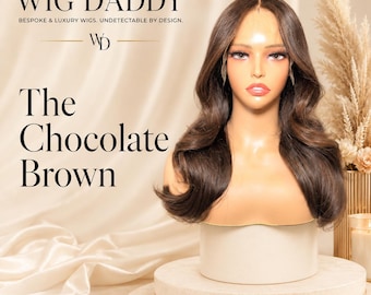 Chocolate Brown Human Hair Lace Front Wig, Glueless Dark Brown Wig, Long Layers,  Brown Balayage, Chocolate Brown Wig - The Chocolate Brown