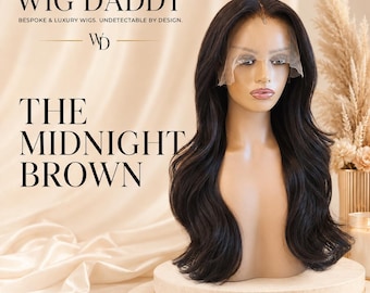 Soft Black Human Hair Lace Front Wig, Glueless Wig, Natural Black Layered Wig, Natural Brown Wig, Custom Wig - The Midnight Brown