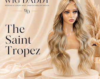 Rooted Golden Beige Blonde, Human Hair, Lace Front Wig, Glueless Wig, Neutral Blonde Balayage, Long Wavy, Golden Blonde - The Saint Tropez