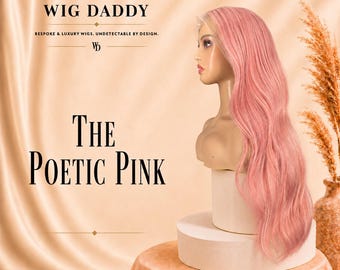 Pink Human Hair Lace Front Wig, Glueless Wig, Rose Gold Blonde, Coral Pink Wig, Long Wavy Luxury Custom Wig - The Poetic Pink