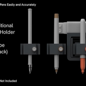 May include: An additional pen holder for a Scribe, shown with three pens in different colors. The text reads "Switch Pens Easily and Accurately" and "Additional Pen Holder for Scribe (1-Pack)." The background is black.