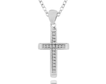 Collar con colgante de cruz de plata de ley 925 - Collar de cruz de plata - Delicado collar de cruz para mujer - Collar religioso de cruz