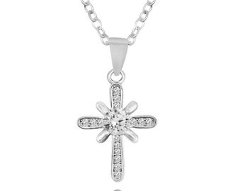 Collar con colgante de cruz de plata de ley - Collar con cruz de plata - Delicado collar con cruz para mujer - Collar religioso con cruz