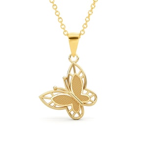 14K Solid Gold Butterfly Pendant Necklace - Dainty Gold Butterfly Necklace - Gold Butterfly Necklace - Handcrafted Gold Butterfly Necklace