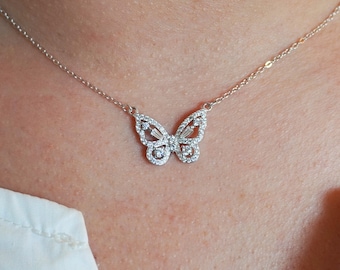 Sterling Silver Butterfly Pendant Necklace - Minimalist