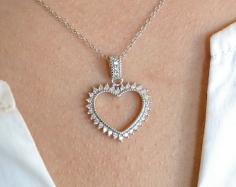 Open hart CZ zilveren ketting - cadeau voor haar - hart hanger ketting