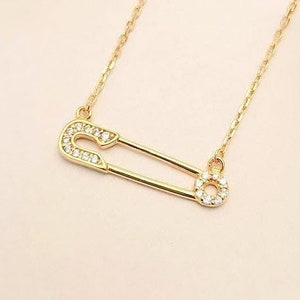 Silver CZ Safety Pin Necklace