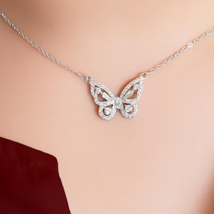 Sterling Silver Butterfly Pendant Necklace - Minimalist Women Jewelry - Gift For Her