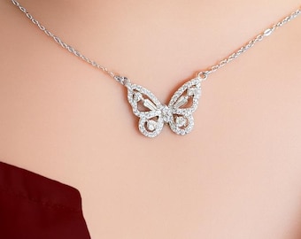 Sterling Silver Butterfly Pendant Necklace - Minimalist Women Jewelry - Gift For Her