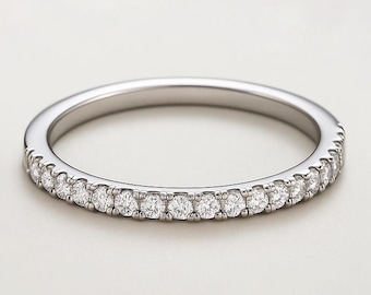 Sterling Silver CZ Half Eternity Ring: Dainty Stacking Wedding Band