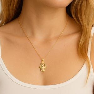 Initial Hamsa 14k Solid Gold Custom Pendant Necklace 16&quot; Inches - Personalized  Custom Necklace - Hamsa Necklace - Gift For Her