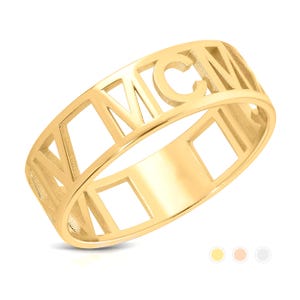 Roman Numeral 14K Solid Custom Gold Ring - Personalized Band Ring - Gift For Her - Anniversary Ring - Custom Date Ring - Solid Gold Band