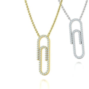 14K Solid Gold Paper Clip Necklace: Handmade Pendant