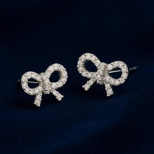 Bow Silver Earrings -  Bowtie Push Back Stud Earrings - 925 Sterling Silver Studs - Dainty Bow Tie Stud Earrings - Silver Bowknot Earrings