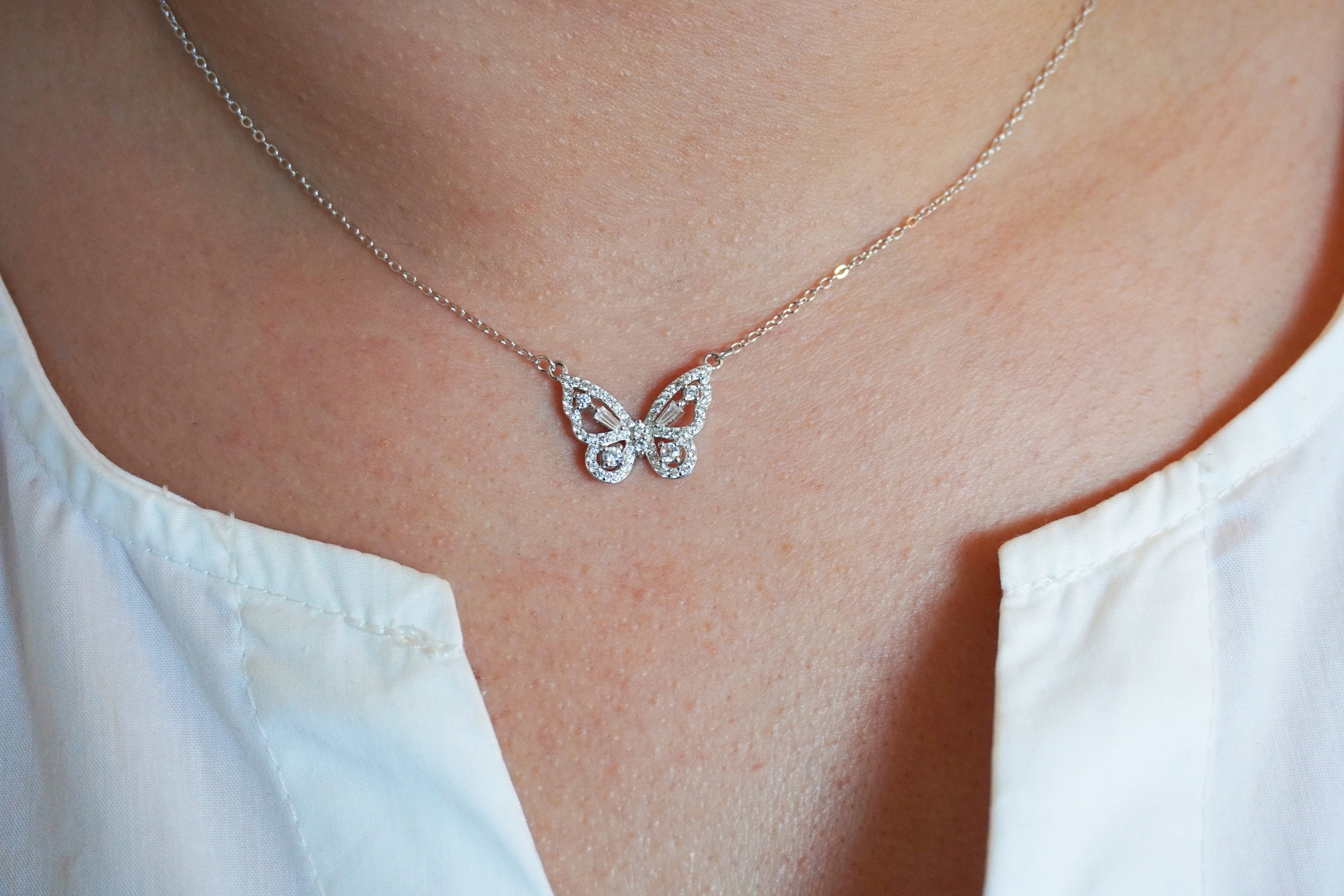 Sterling Silver Butterfly Pendant Necklace - Minimalist