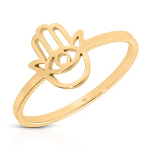14K Solid Gold Hamsa Ring - Gold Hamsa Band - Minimalist Jewelry - Fashion Jewelry - Gift For Her - Mother&#39;s Day Gift - Personalized Jewelry