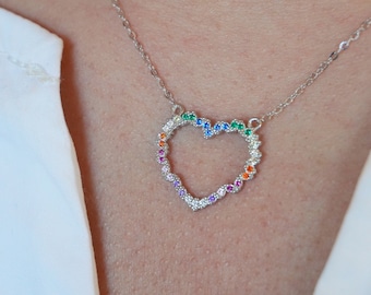 Open hart ketting - zilveren kleur stenen hanger ketting - sterlingzilver - hart ketting - open hart