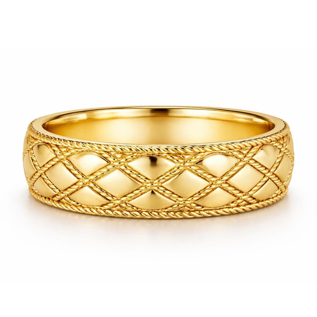 Golden Rope Ring 14K Solid Gold Rope Ring Band 5.6mm Braided Texture Ring Unisex Wedding ...