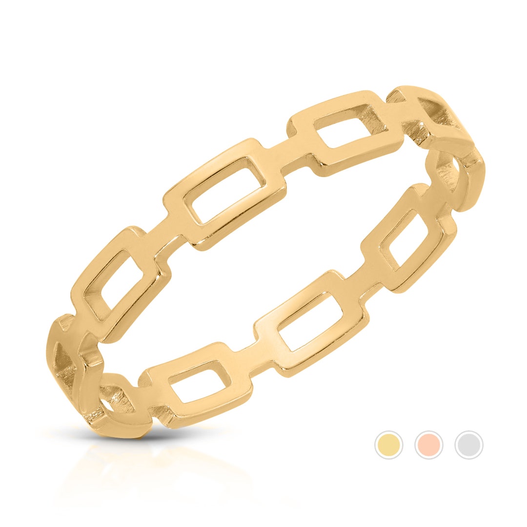 14K Solid Gold Chain Ring - Minimalist Jewelry - Solid Link Chain Band ...