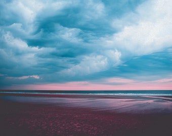 Pink Sky  FL Sunset Clouds Ocean Waves Print Fabric Tapestry backlit with smart LED Wall Art great gift for decoration in any room