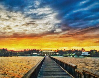 Indian River Beach Park FL Golden Hour Sunset  Print Fabric Tapestry backlit with smart LED Wall Art great gift for decoration in any room