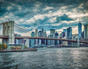 Brooklyn Bridge Downtown Manhattan NY Print on Fabric Tapestry backlit with smart LED. Wall Art is Great gift for decoration in any room