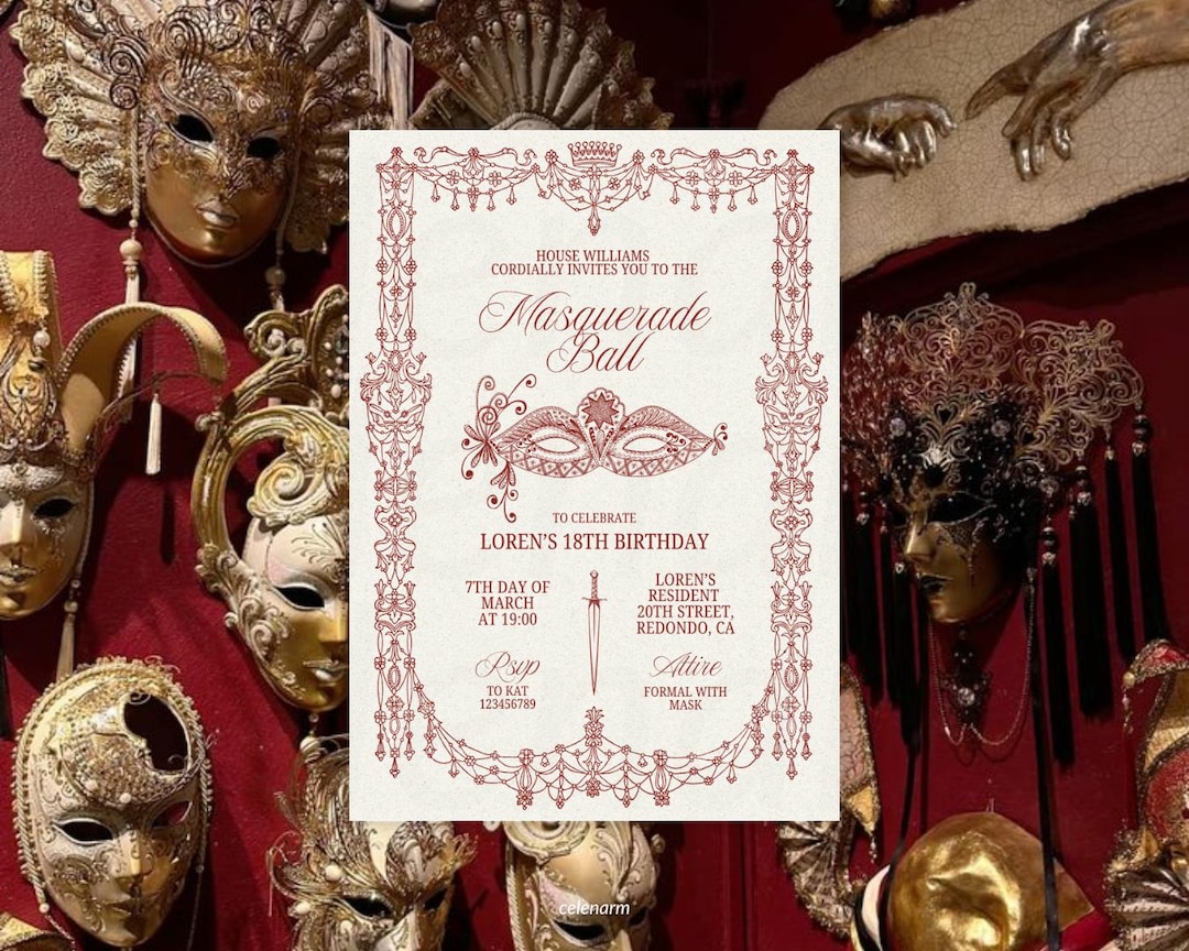 Ball Invite Elegant Masquerade Ball Invitation, Regency Ball Birthday Party Invite ...